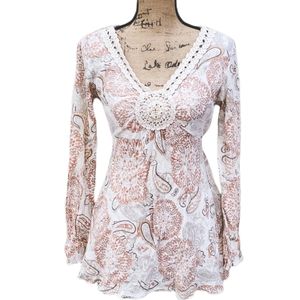 Vintage Bohemian Lace trimmed Tunic top